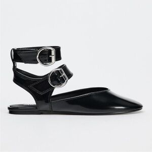Zara black slingback double buckle ballet flats